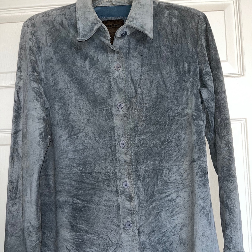 Dusty blue suede leather women's jacket, Brandon Thomas, Medium